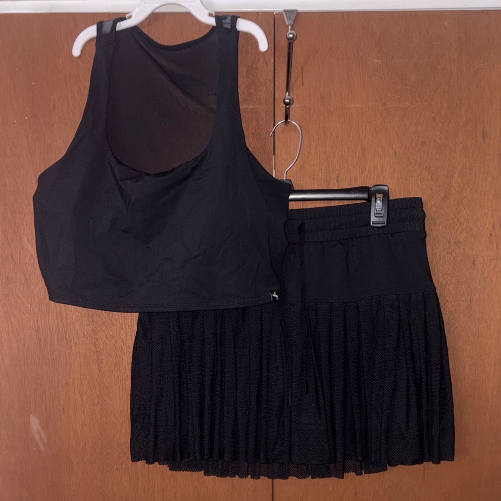 Black Pleated Skirt and Matching Bra top Large Joy Lab
